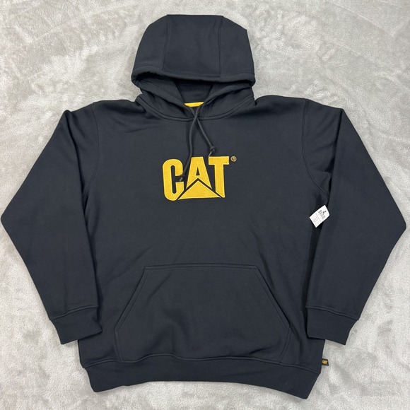 NWT CAT Hoodie Mens 2XL Caterpillar Black Work Heavy Fleece Hooded Sweatshirt
